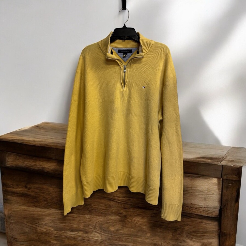 TOMMY HILFIGER Sweater Mens  XXL Yellow‎  1/4 Zip High Neck Pullover *read